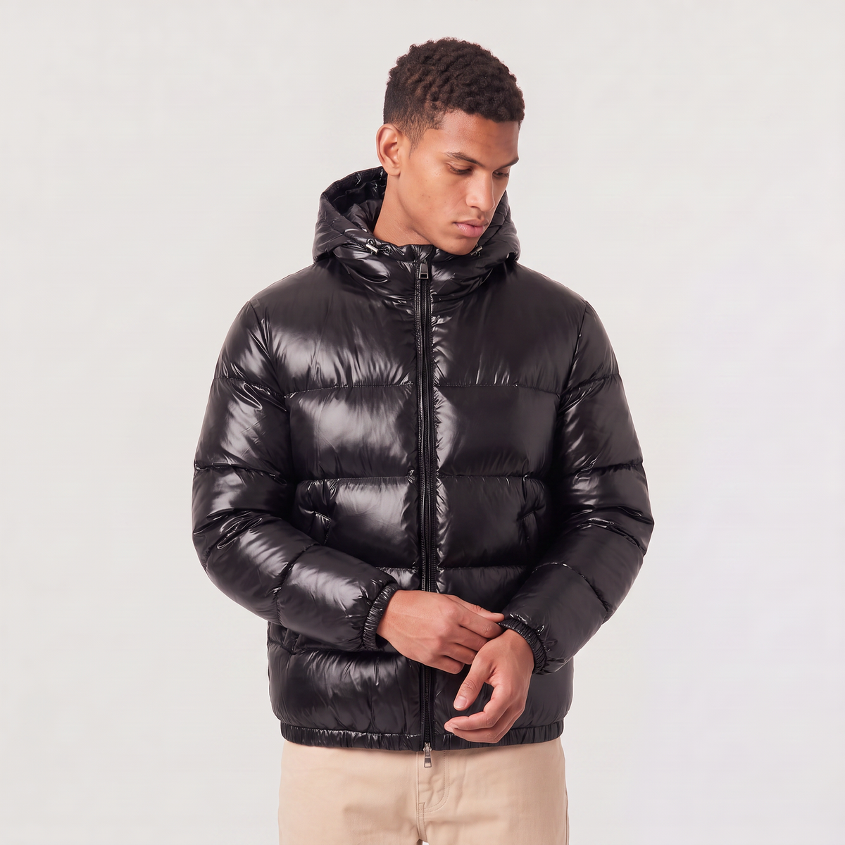 Men's Hooded Glossy Puffer Jacket