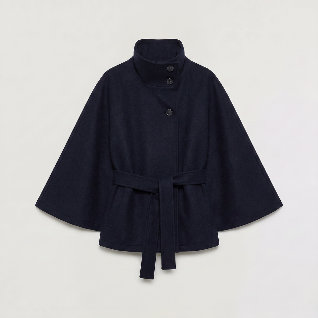 Women’s High-Neck Belted Cape Coat
