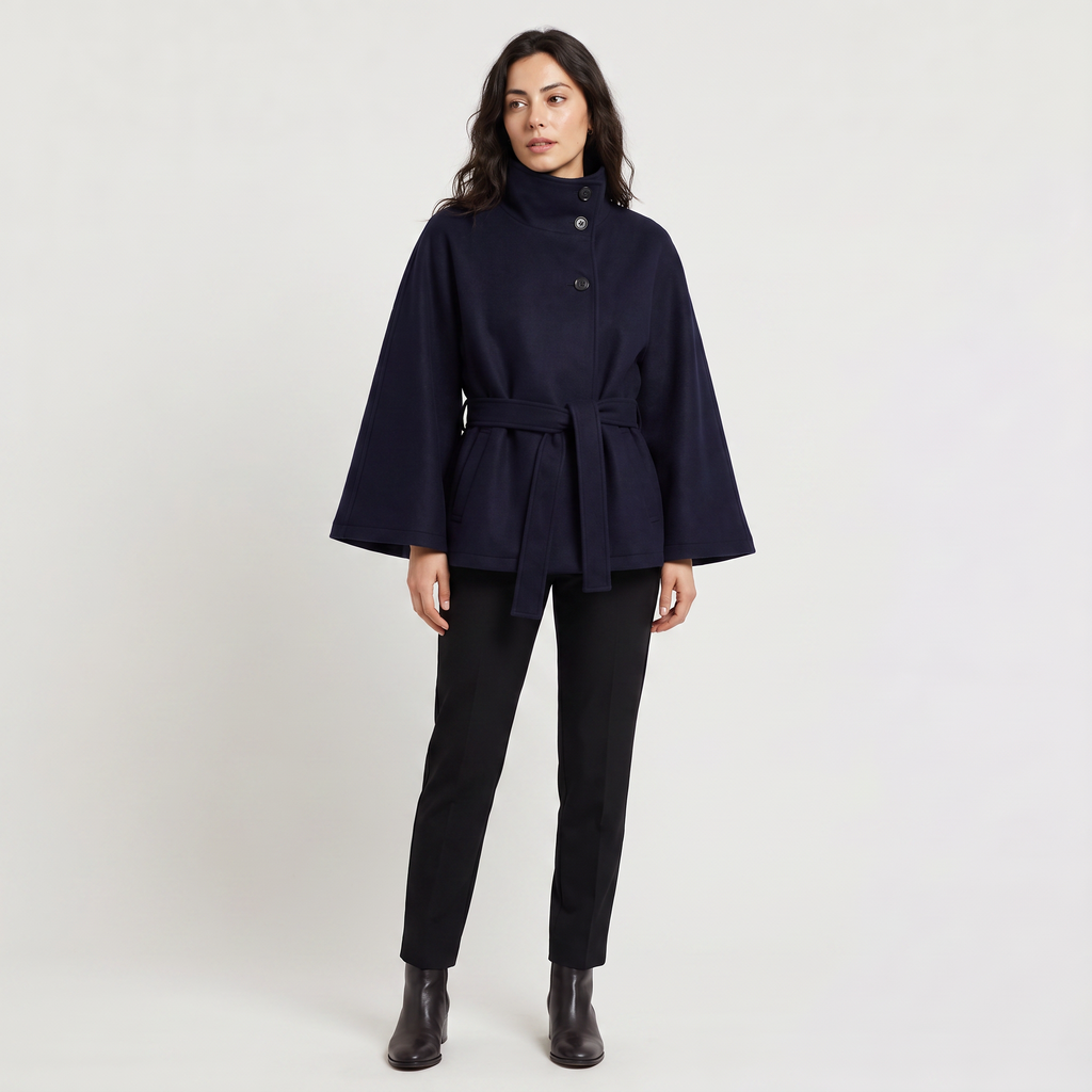 Women’s High-Neck Belted Cape Coat