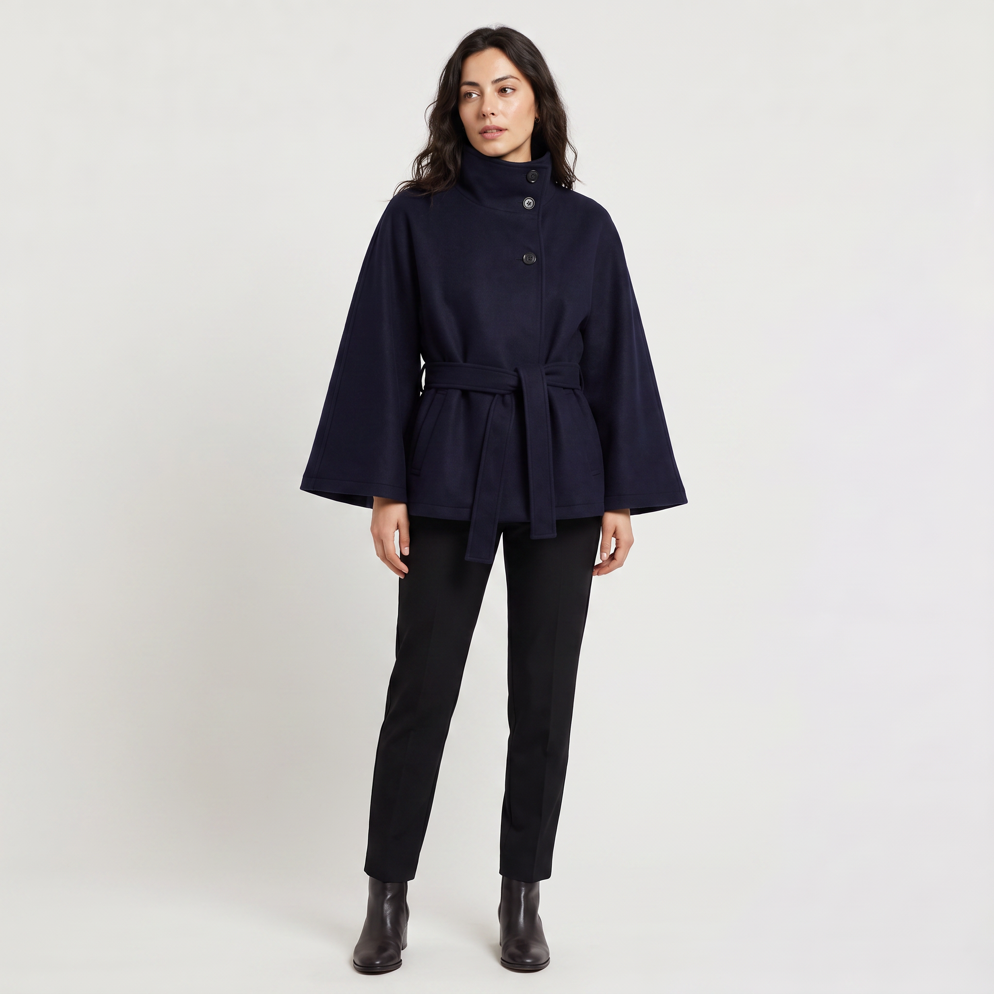 Women’s High-Neck Belted Cape Coat