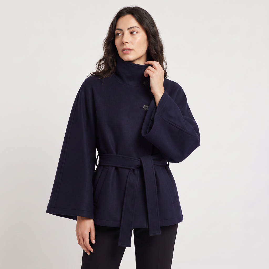 Women’s High-Neck Belted Cape Coat