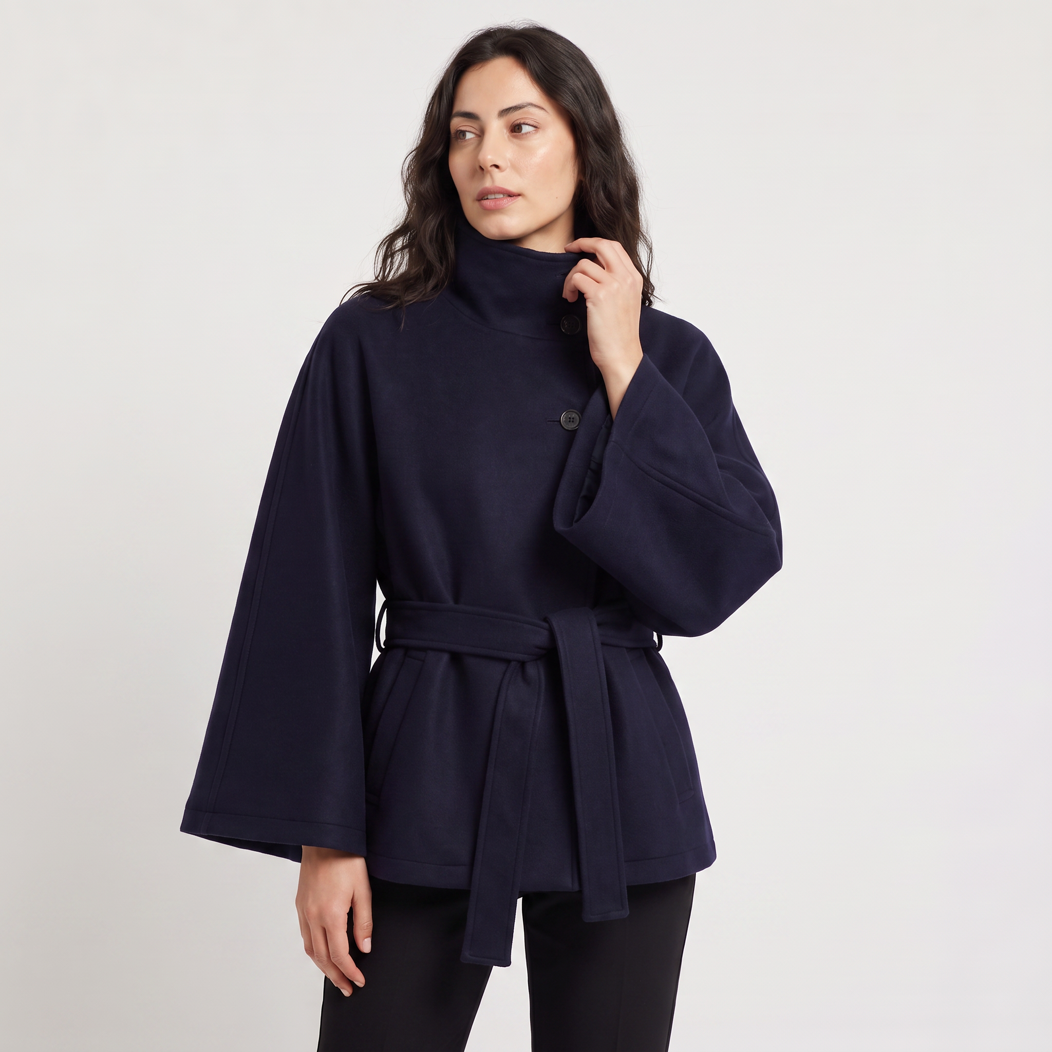 Women’s High-Neck Belted Cape Coat