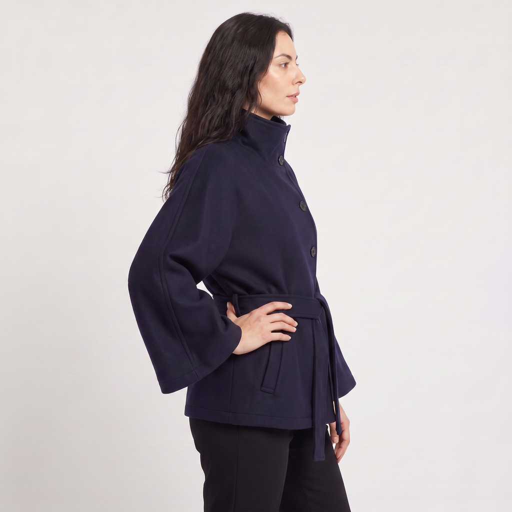 Women’s High-Neck Belted Cape Coat