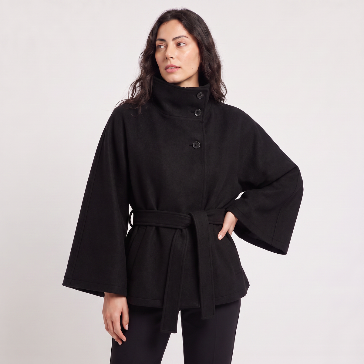 Women’s High-Neck Belted Cape Coat