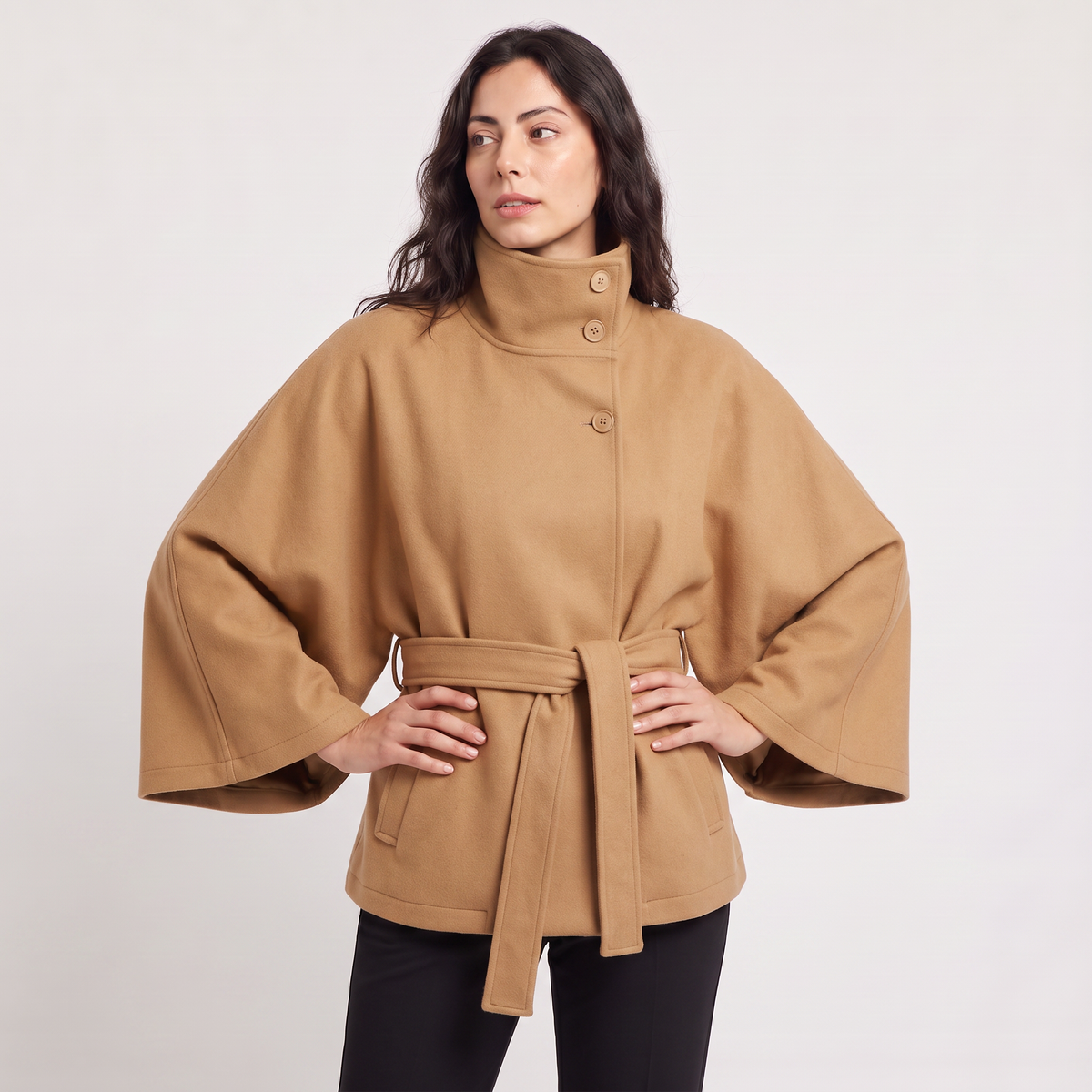 Women’s High-Neck Belted Cape Coat