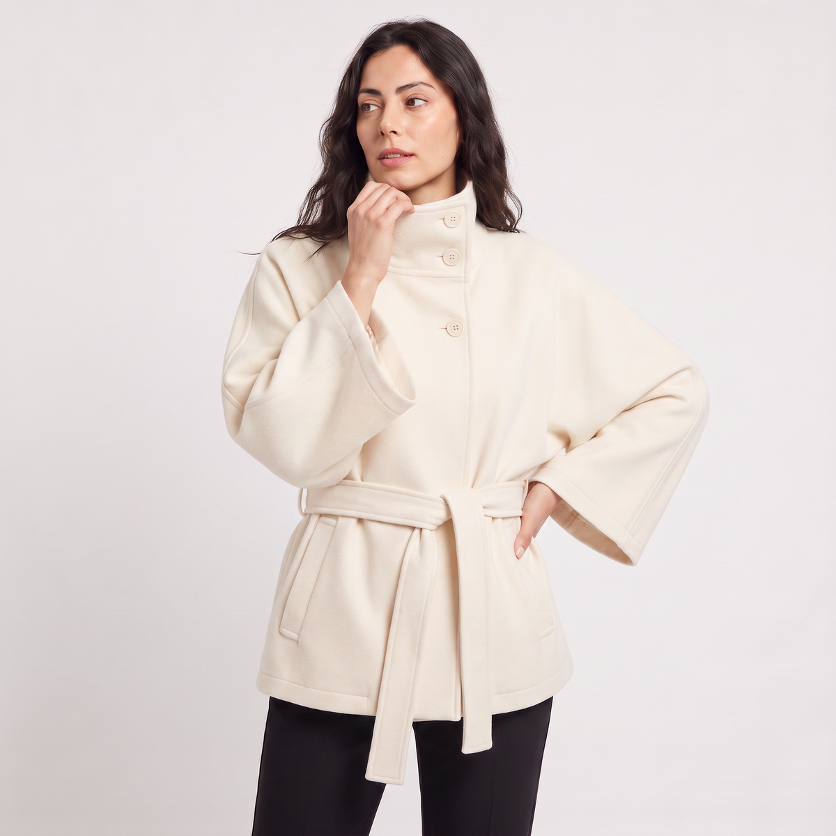 Women’s High-Neck Belted Cape Coat
