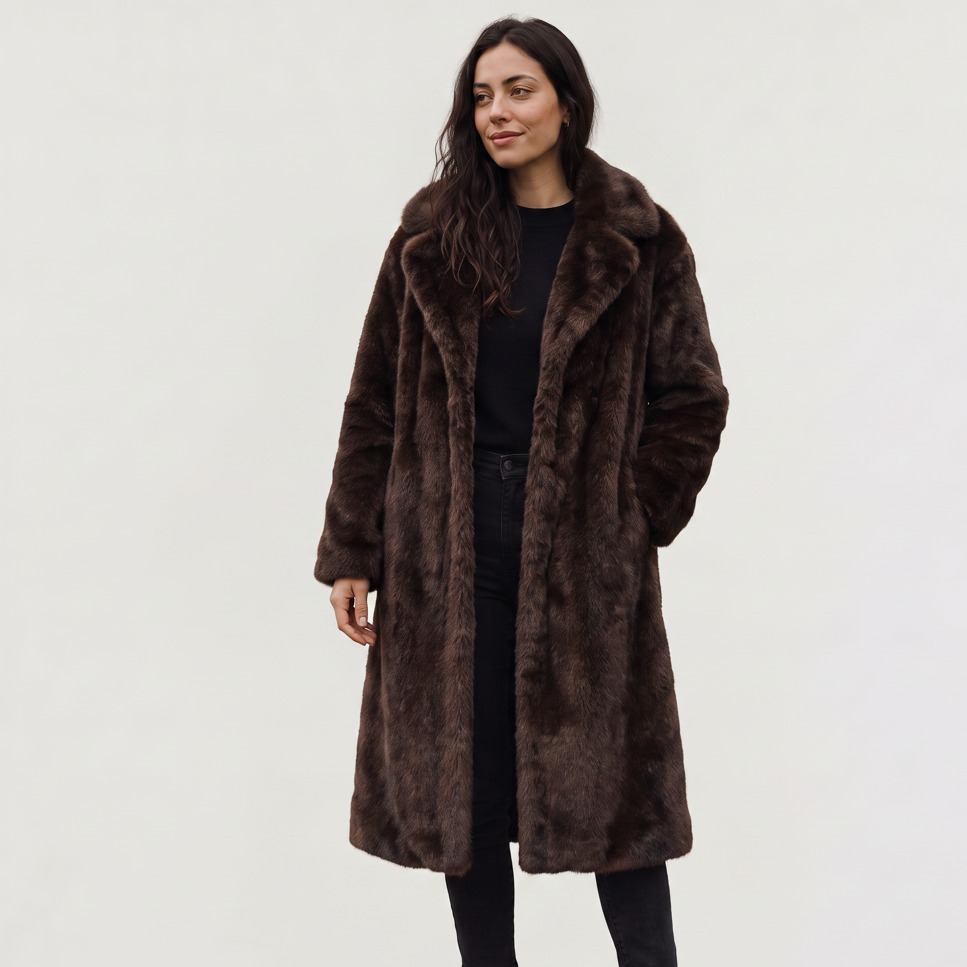 Women's Long Faux Fur Trench Coat