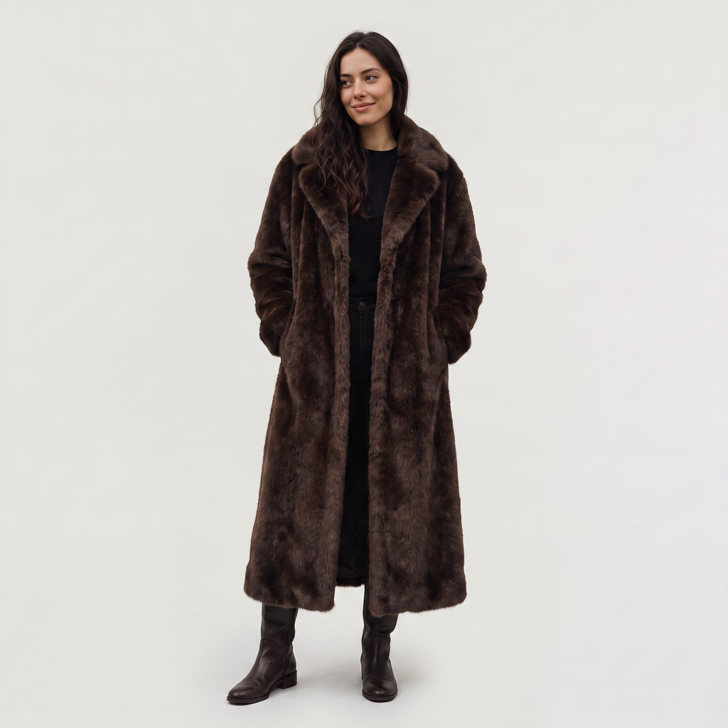 Women's Long Faux Fur Trench Coat