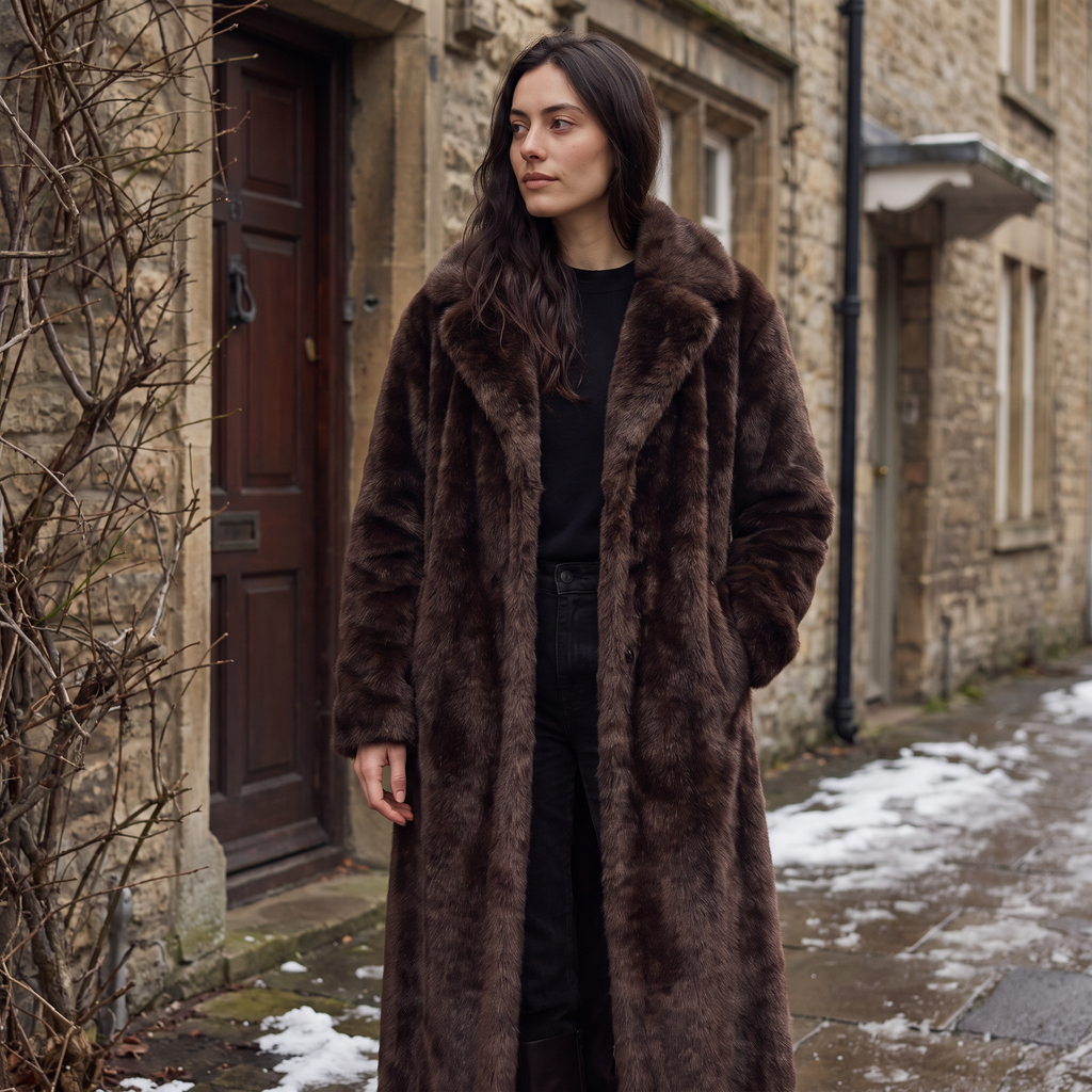 Women's Long Faux Fur Trench Coat