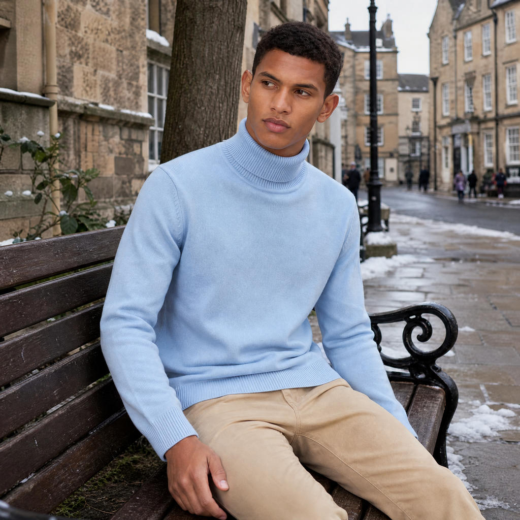 Men's Ribbed Wool Turtleneck Sweater