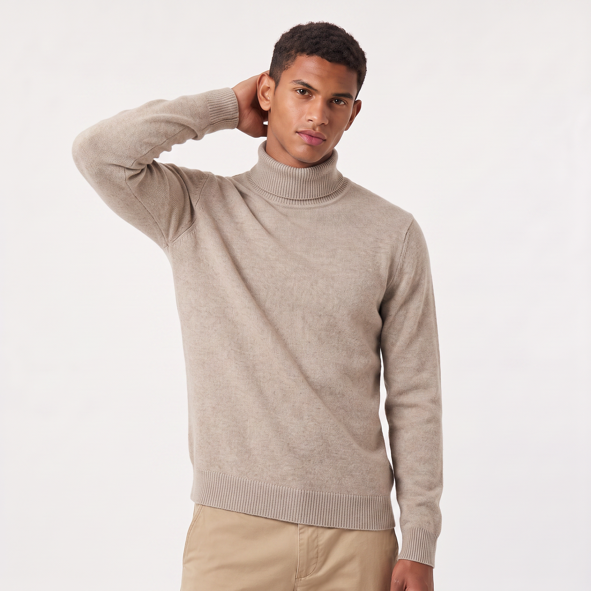Men's Ribbed Wool Turtleneck Jumper