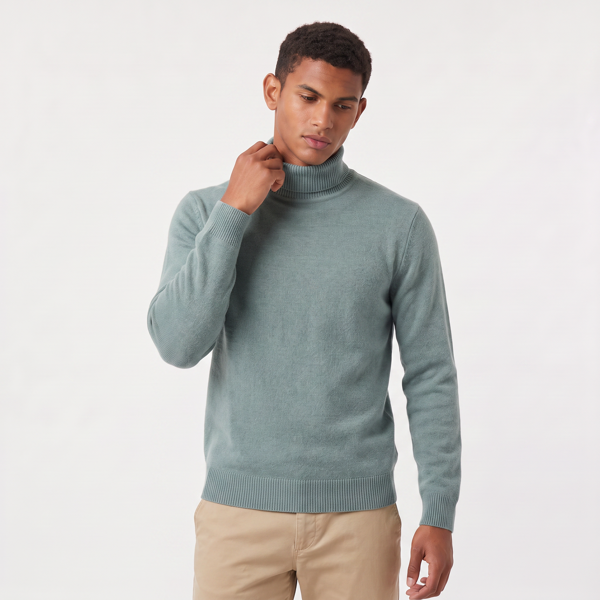 Men's Ribbed Wool Turtleneck Jumper