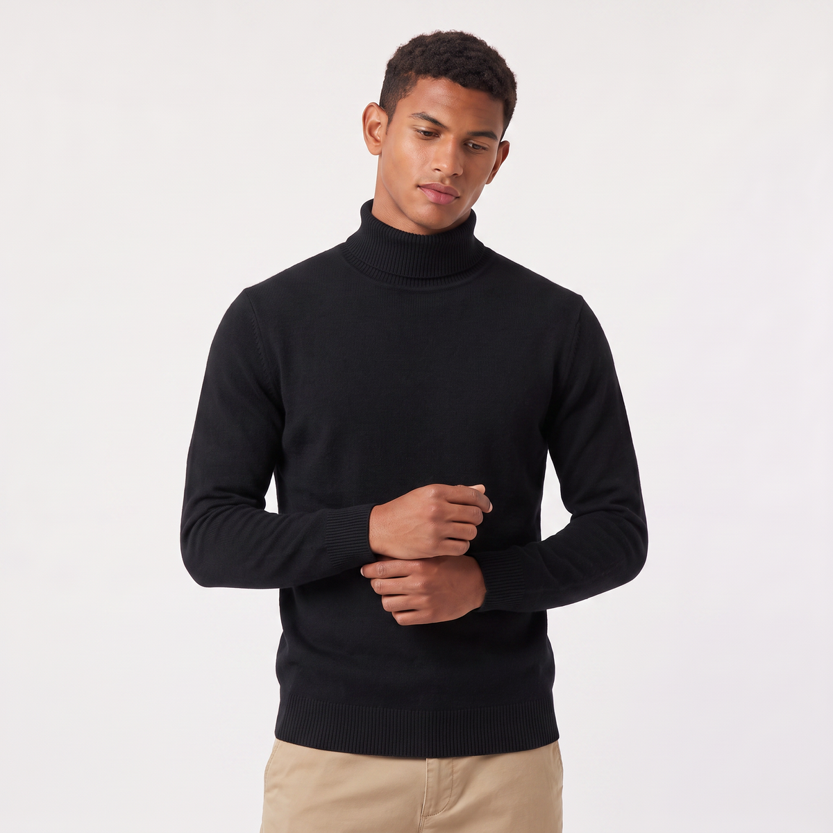 Men's Ribbed Wool Turtleneck Jumper