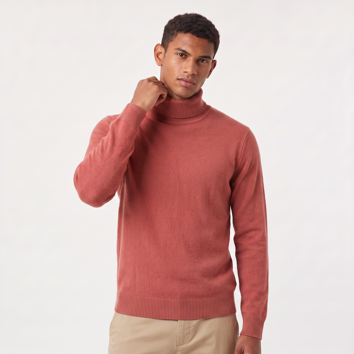 Men's Ribbed Wool Turtleneck Jumper