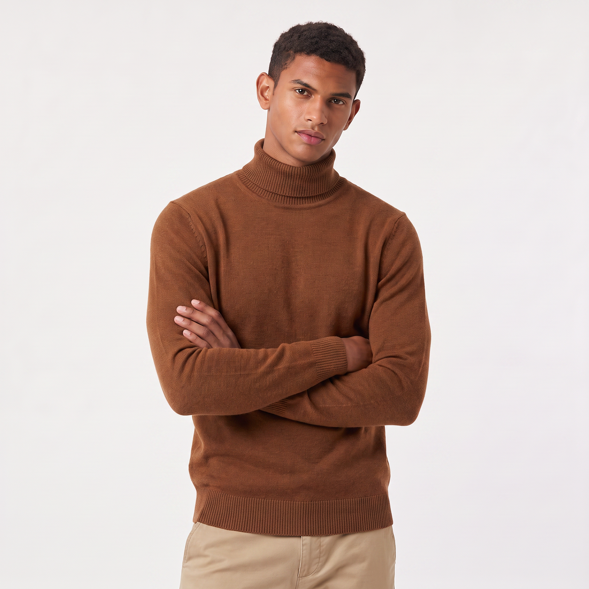 Men's Ribbed Wool Turtleneck Jumper