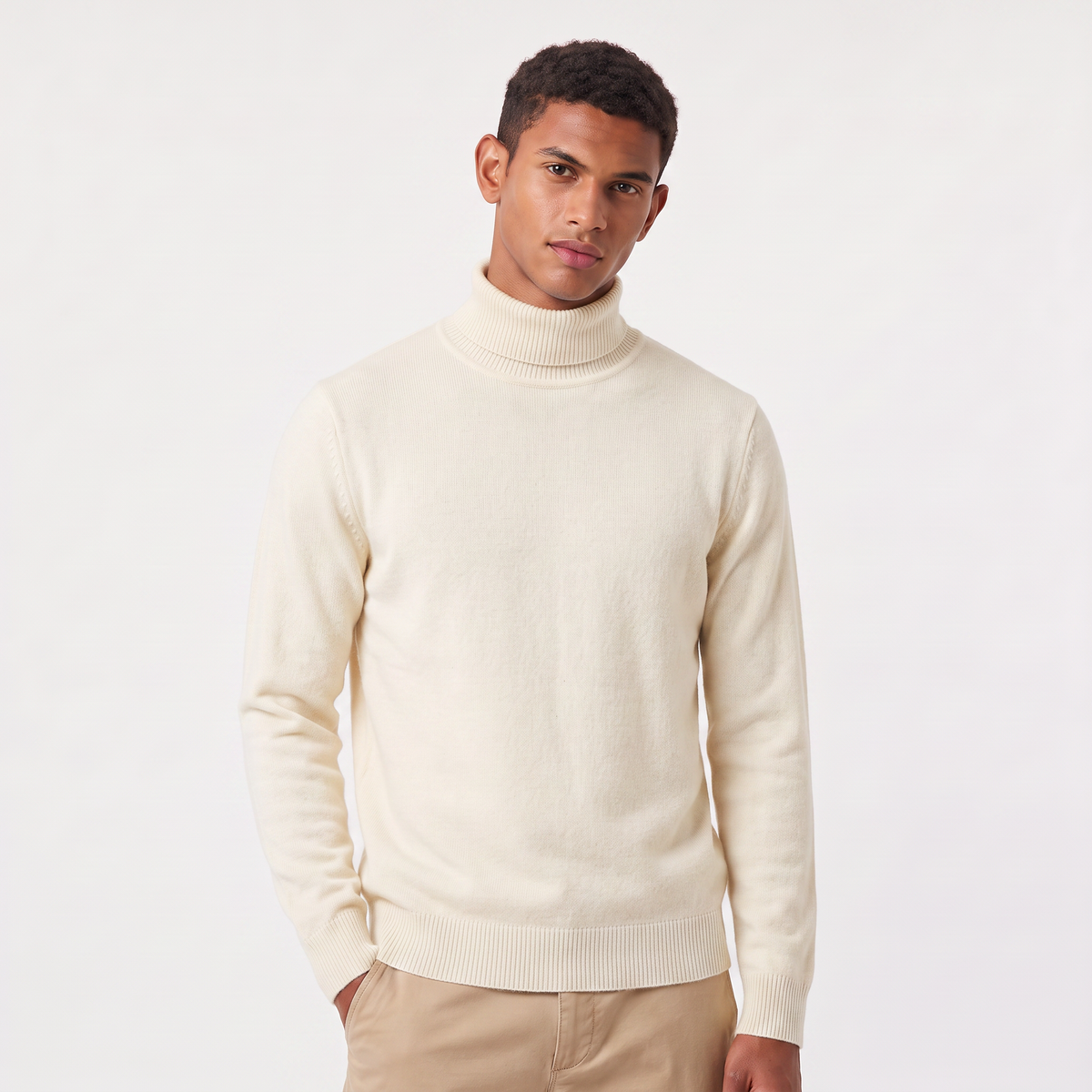 Men's Ribbed Wool Turtleneck Jumper