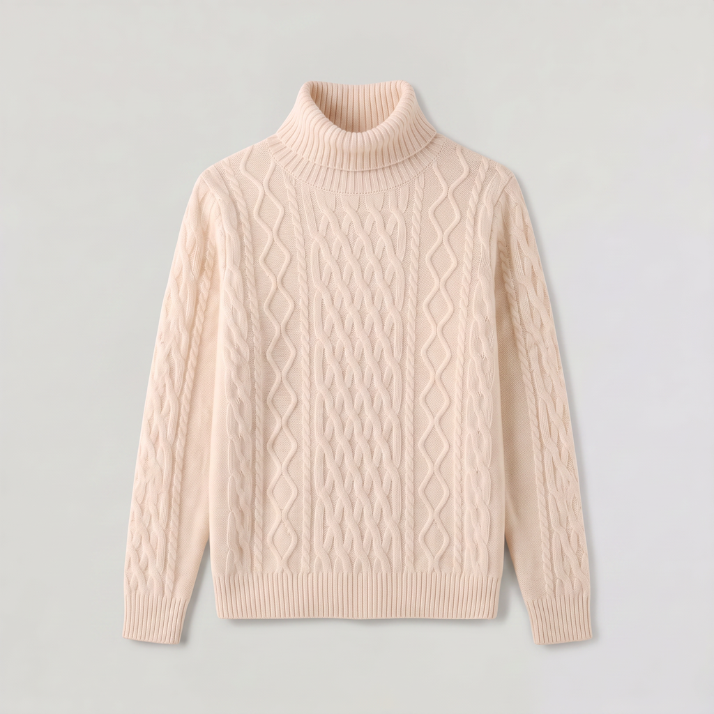 Men's Cable Knit Wool Turtleneck Sweater