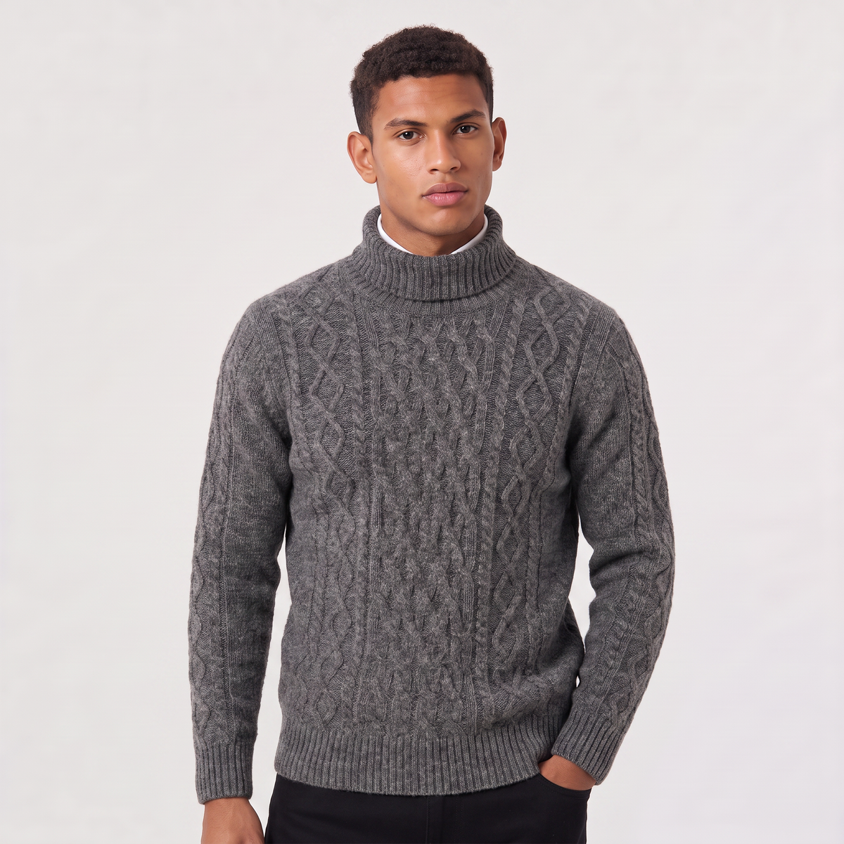 Men's Cable Knit Wool Turtleneck Jumper