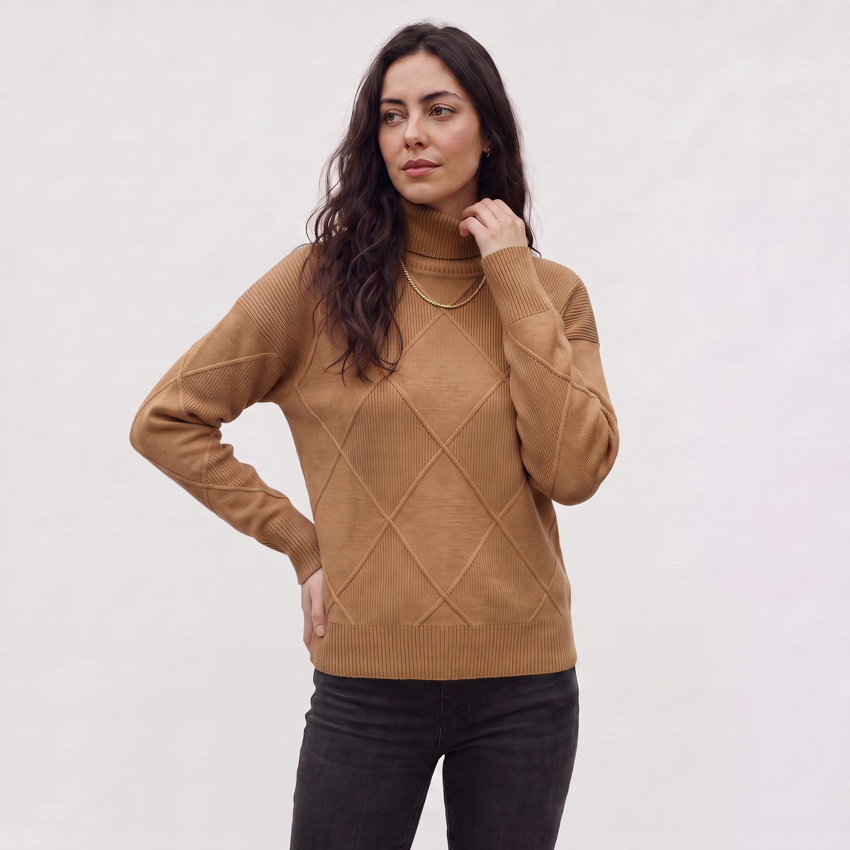 Women's Cable Knit Turtleneck Jumper