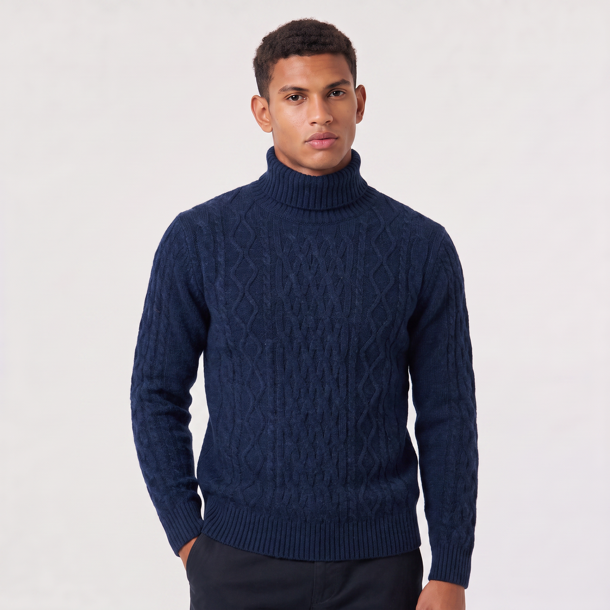 Men's Cable Knit Wool Turtleneck Jumper