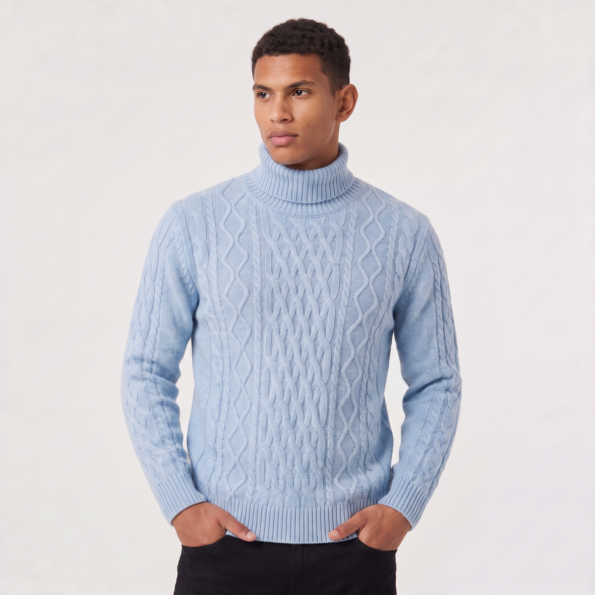 Men's Cable Knit Wool Turtleneck Jumper