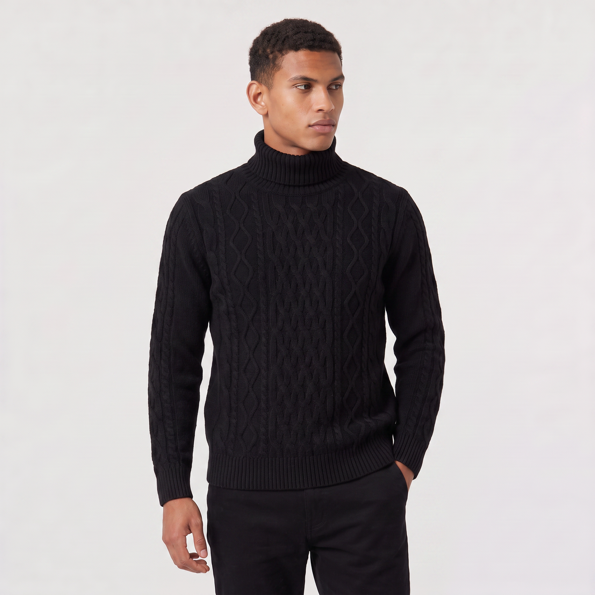 Men's Cable Knit Wool Turtleneck Jumper