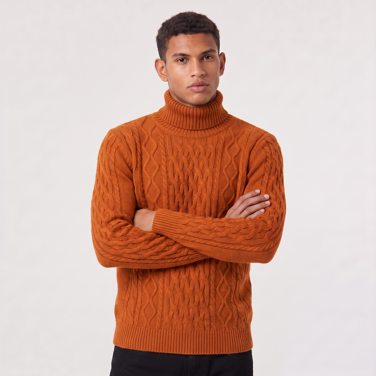 Men's Cable Knit Wool Turtleneck Jumper