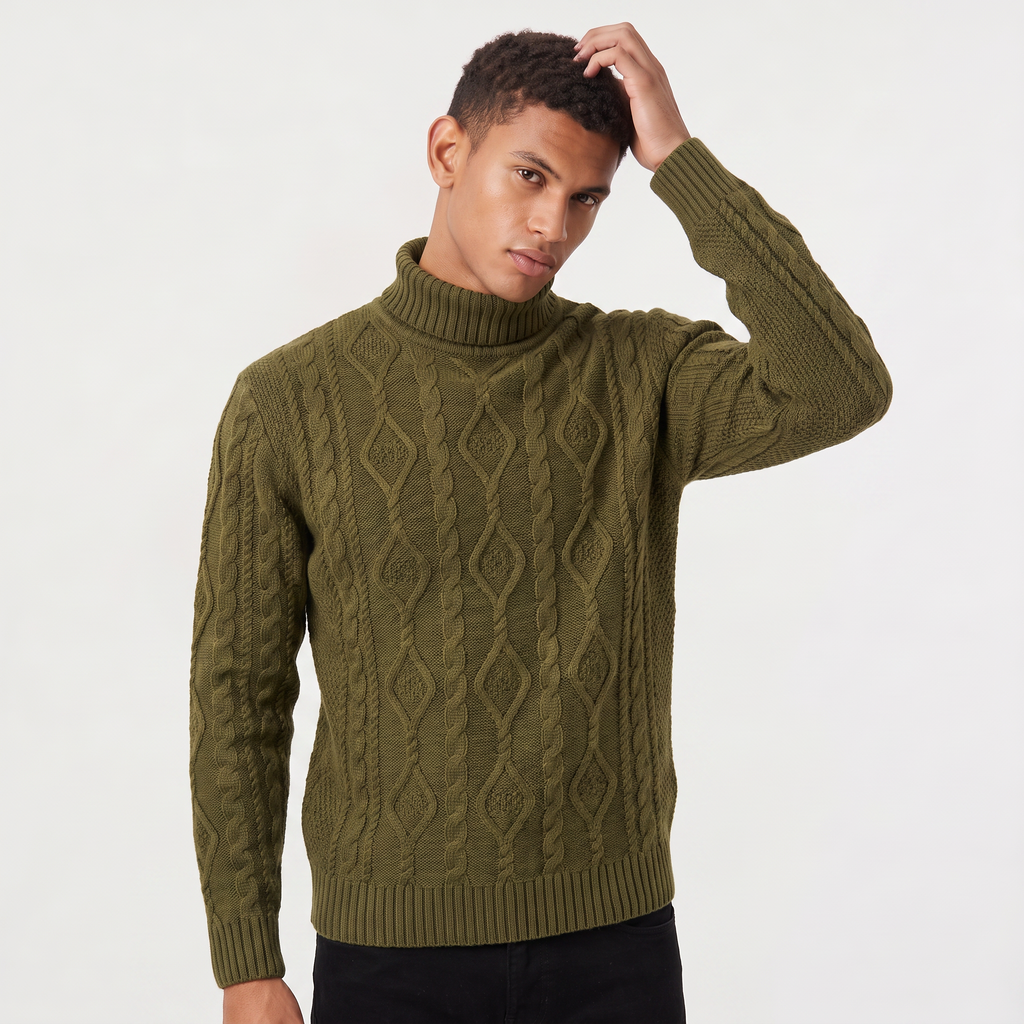 Men's Cable Knit Turtleneck Sweater