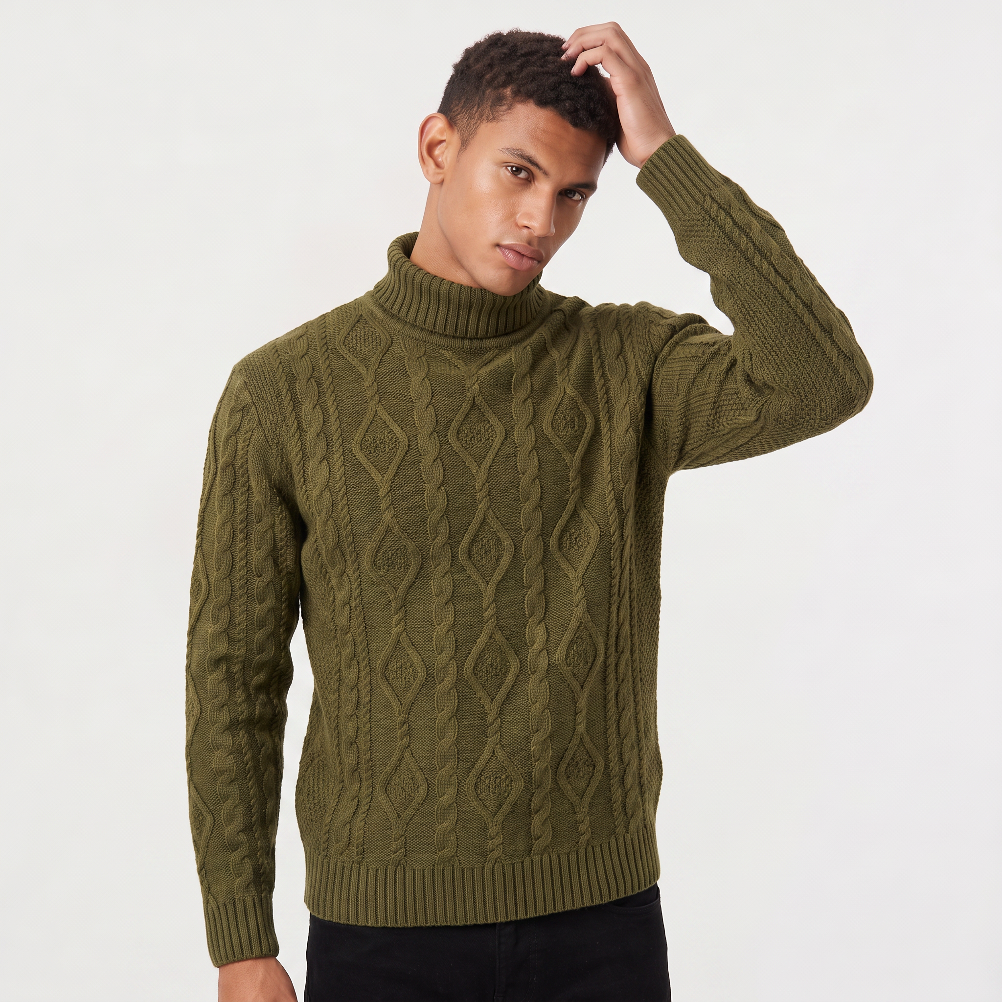 Men's Cable Knit Turtleneck Sweater