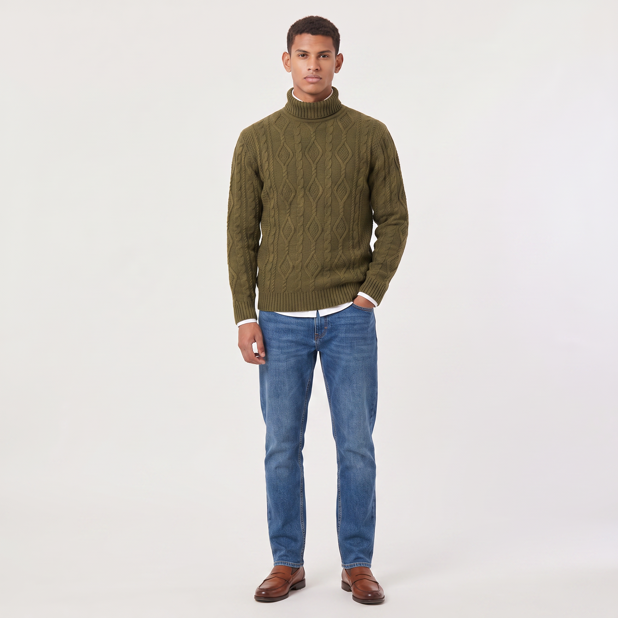 Men's Cable Knit Turtleneck Sweater
