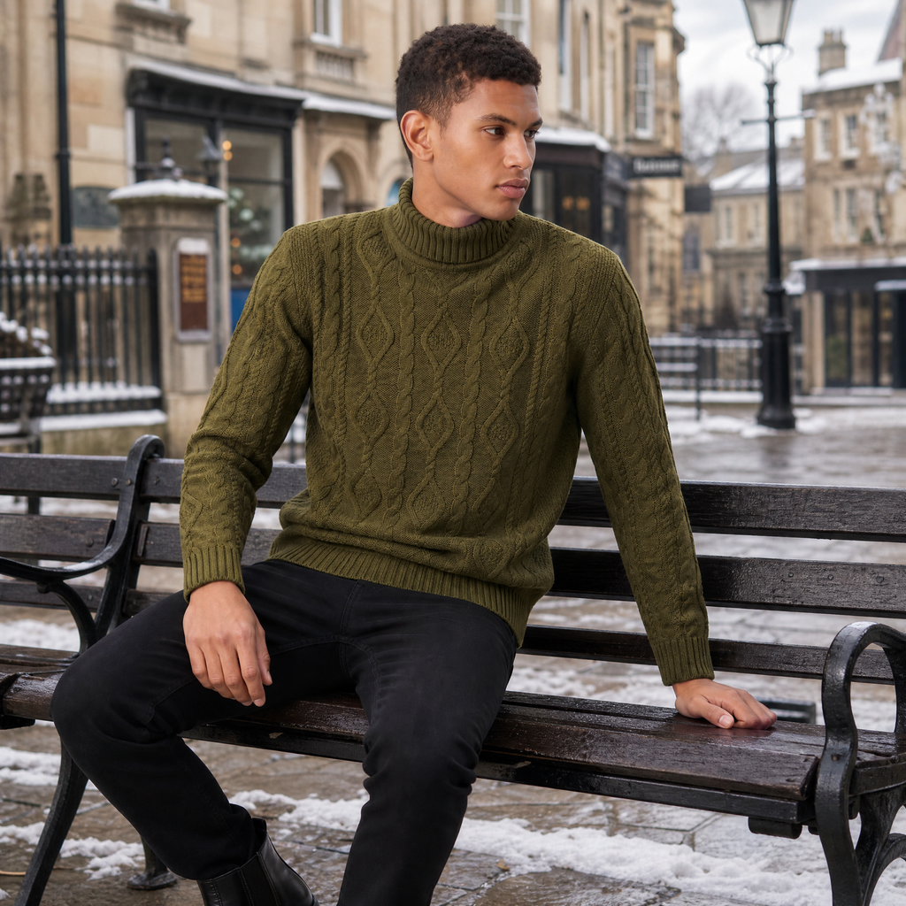 Men's Cable Knit Turtleneck Sweater