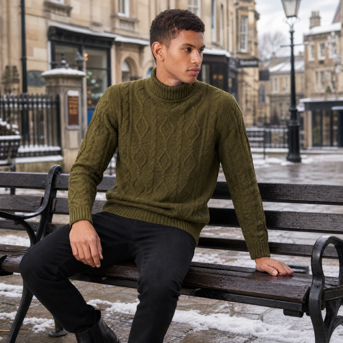 Men's Cable Knit Turtleneck Sweater