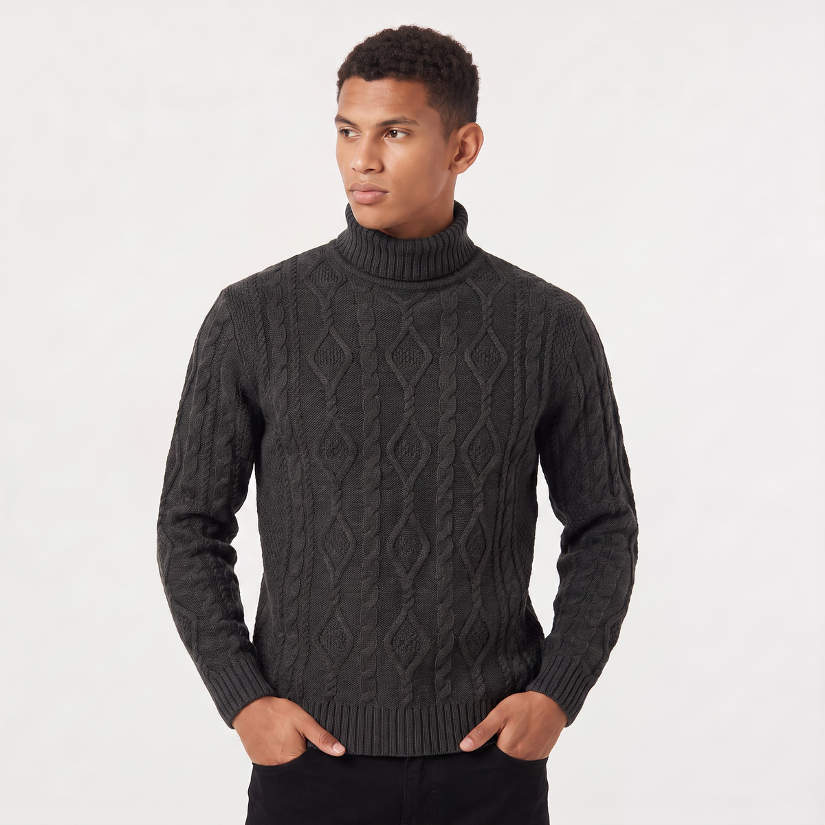 Men's Cable Knit Turtleneck Jumper