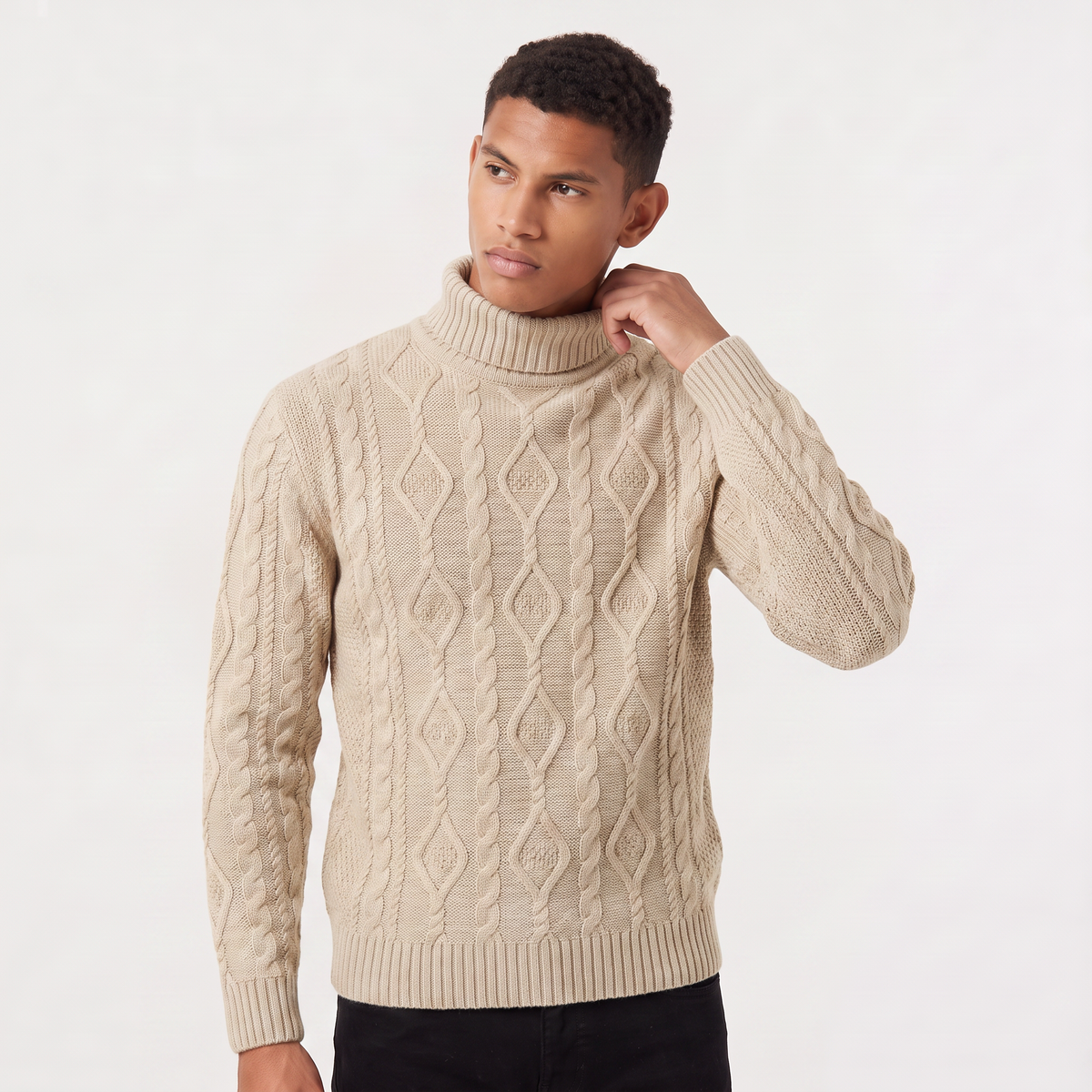 Men's Cable Knit Turtleneck Jumper