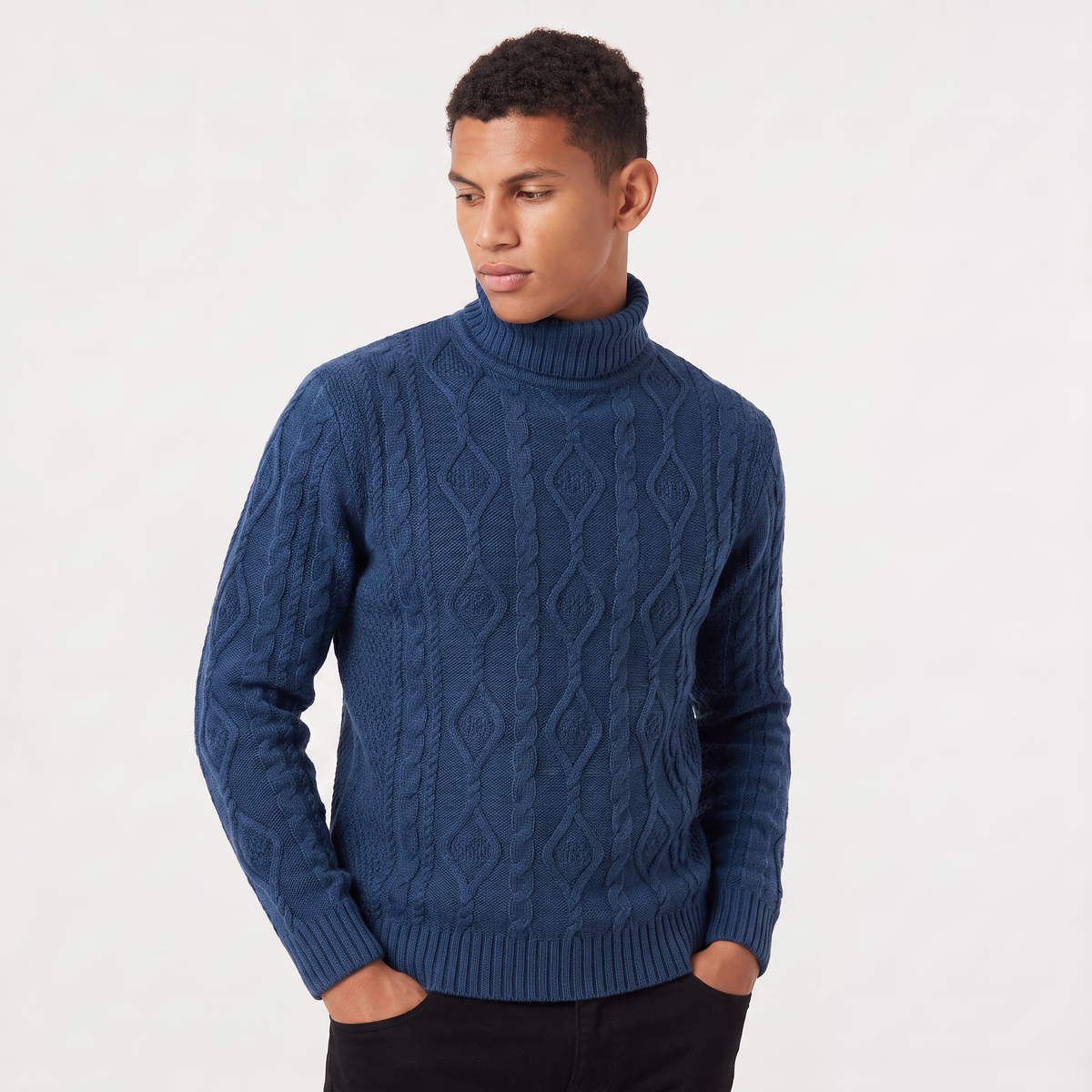 Men's Cable Knit Turtleneck Jumper