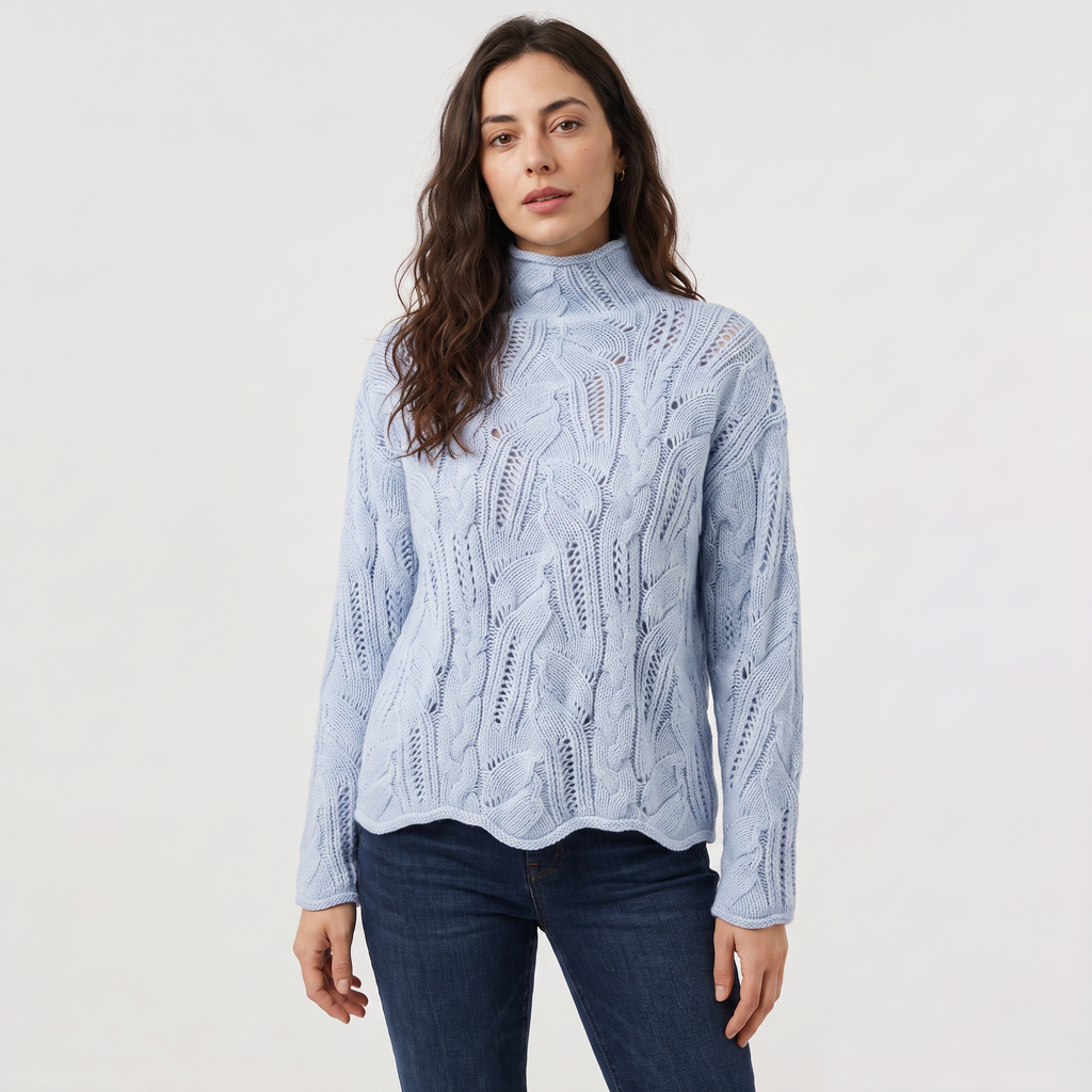 Women's Pointelle Cable Knit Turtleneck Jumper
