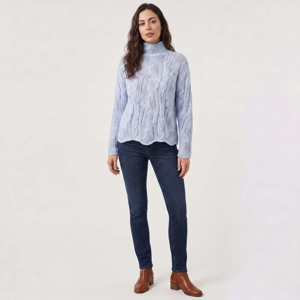 Women's Pointelle Cable Knit Turtleneck Jumper