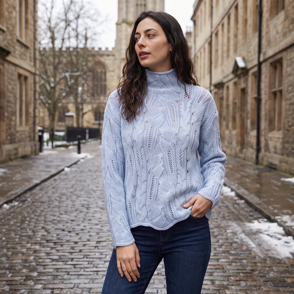 Women's Pointelle Cable Knit Turtleneck Jumper