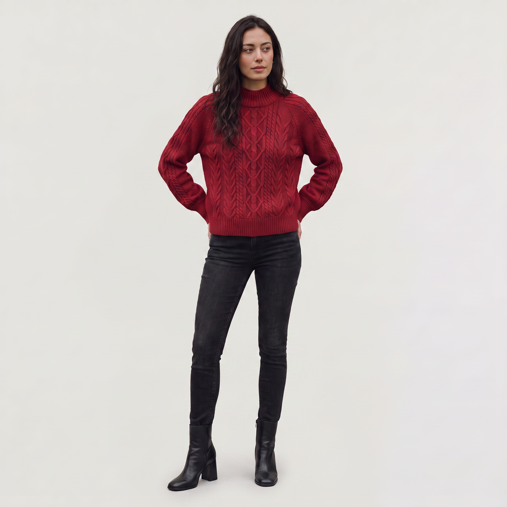 Women's Cable Knit Mock Neck Jumper