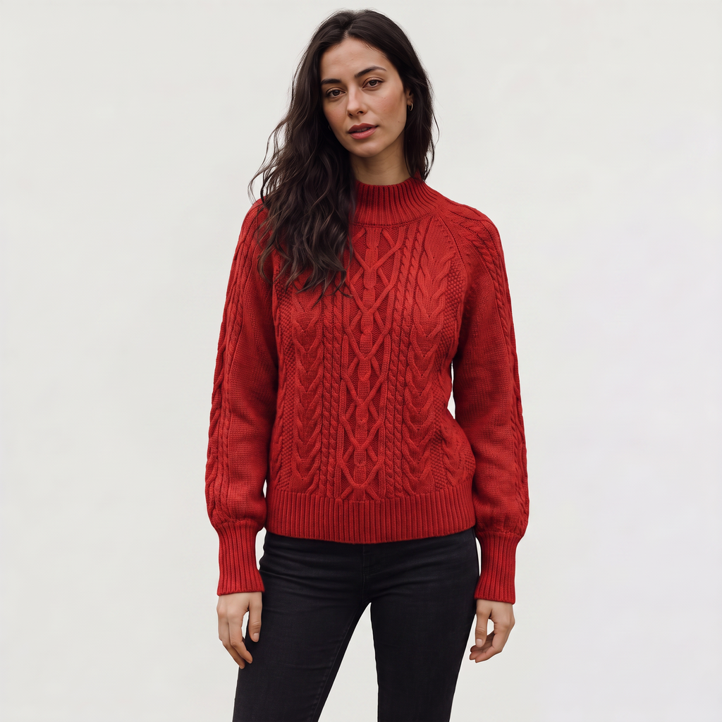 Women's Cable Knit Mock Neck Jumper