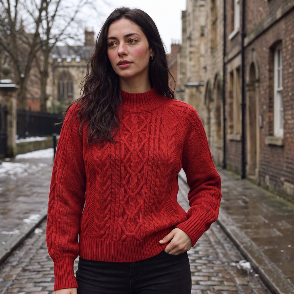 Women's Cable Knit Mock Neck Jumper