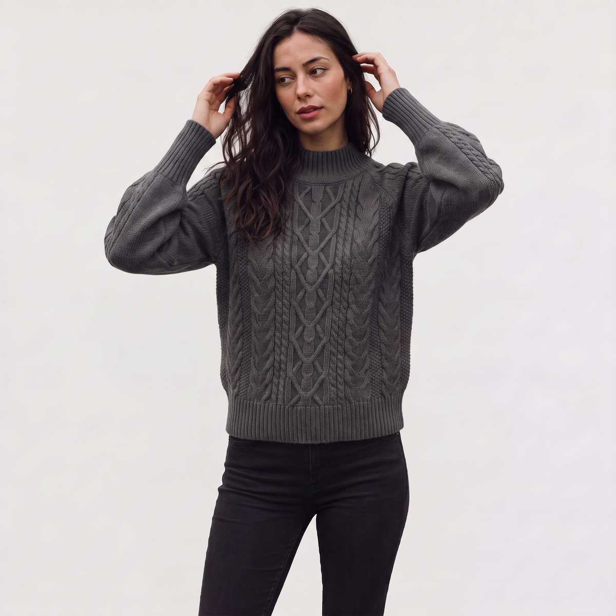 Women's Cable Knit Mock Neck Jumper