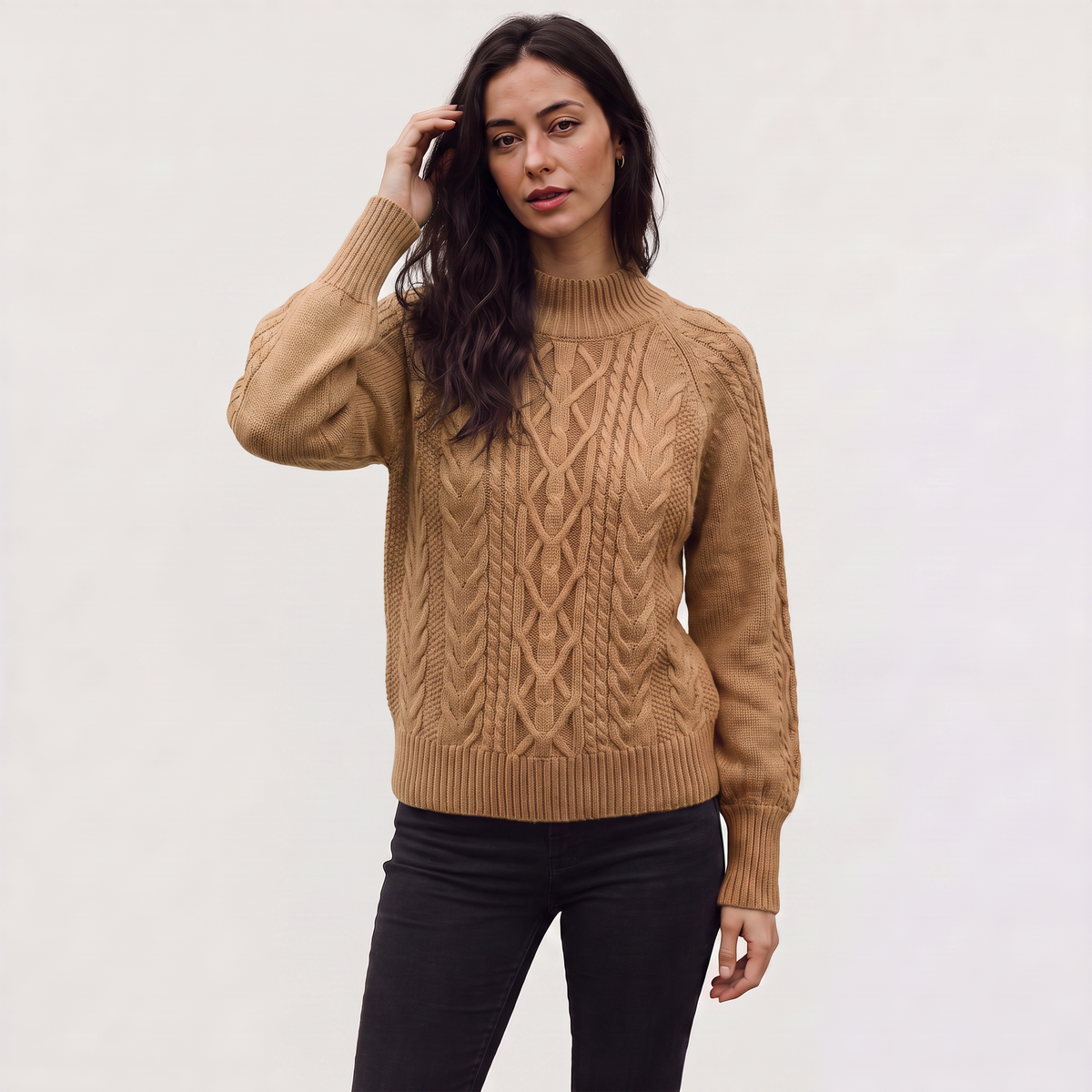 Women's Cable Knit Mock Neck Jumper