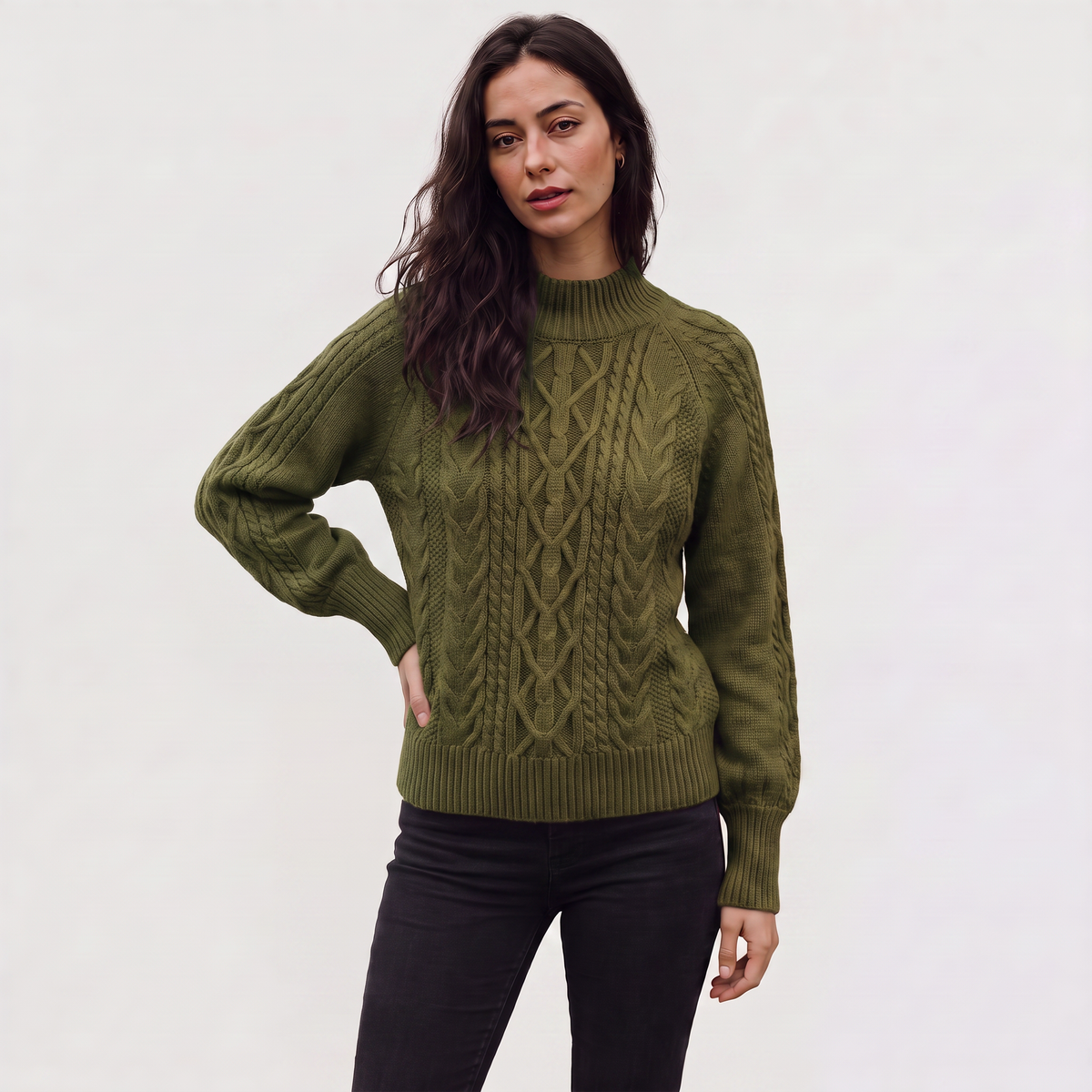 Women's Cable Knit Mock Neck Jumper