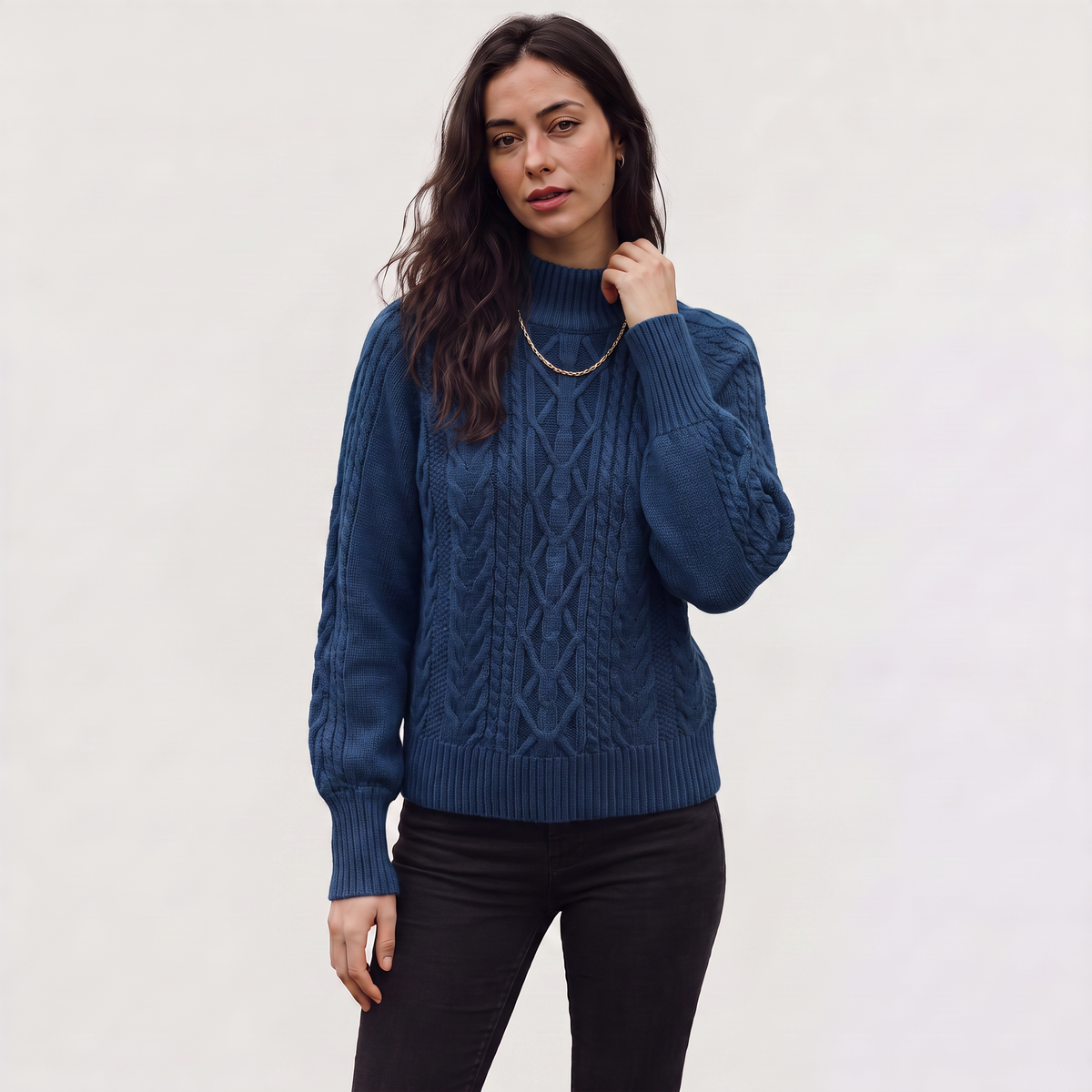 Women's Cable Knit Mock Neck Jumper
