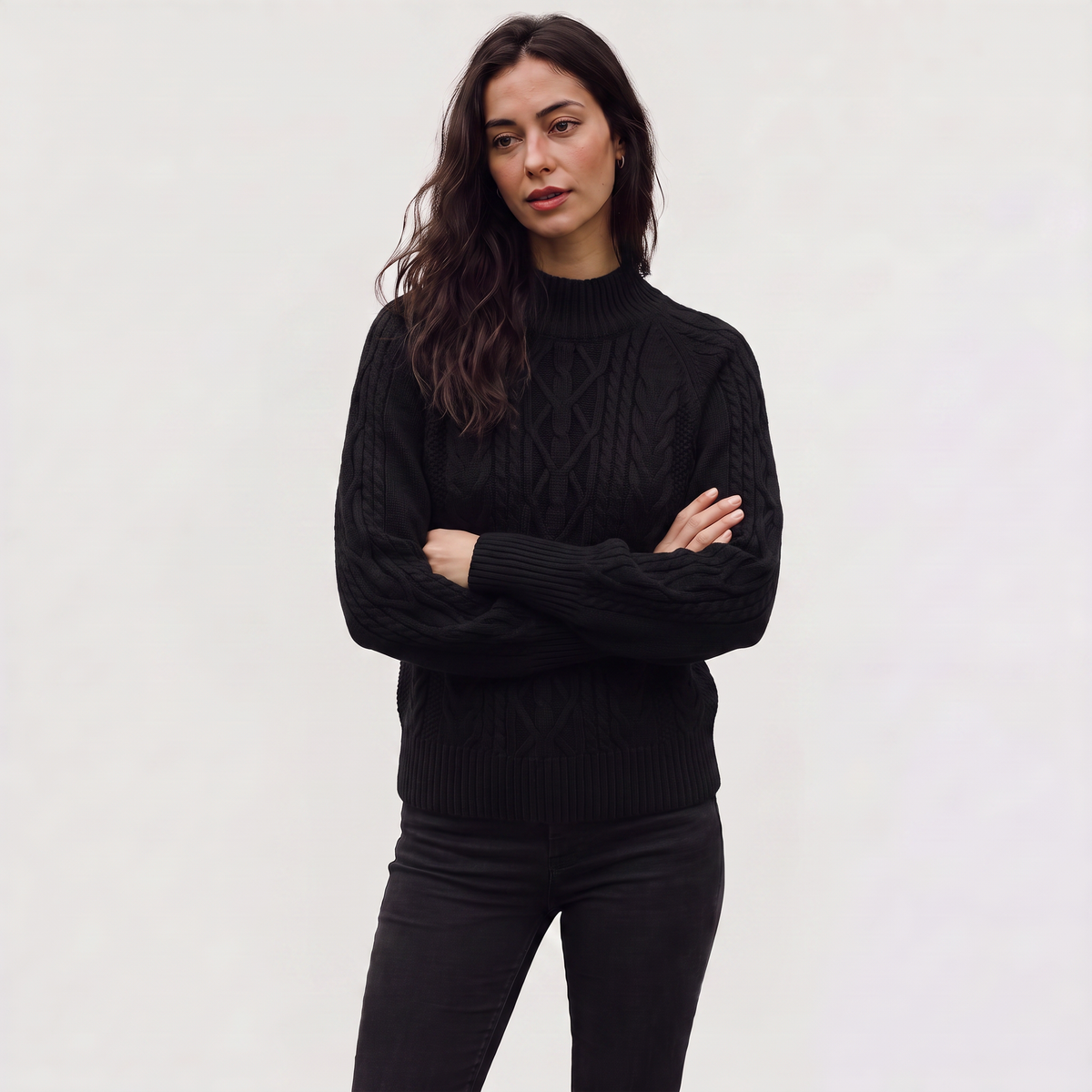 Women's Cable Knit Mock Neck Jumper