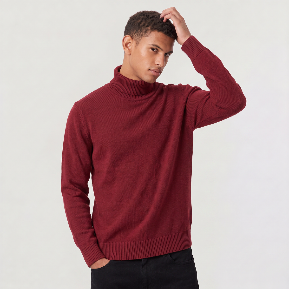 Men's Ribbed Collar Wool Turtleneck Jumper