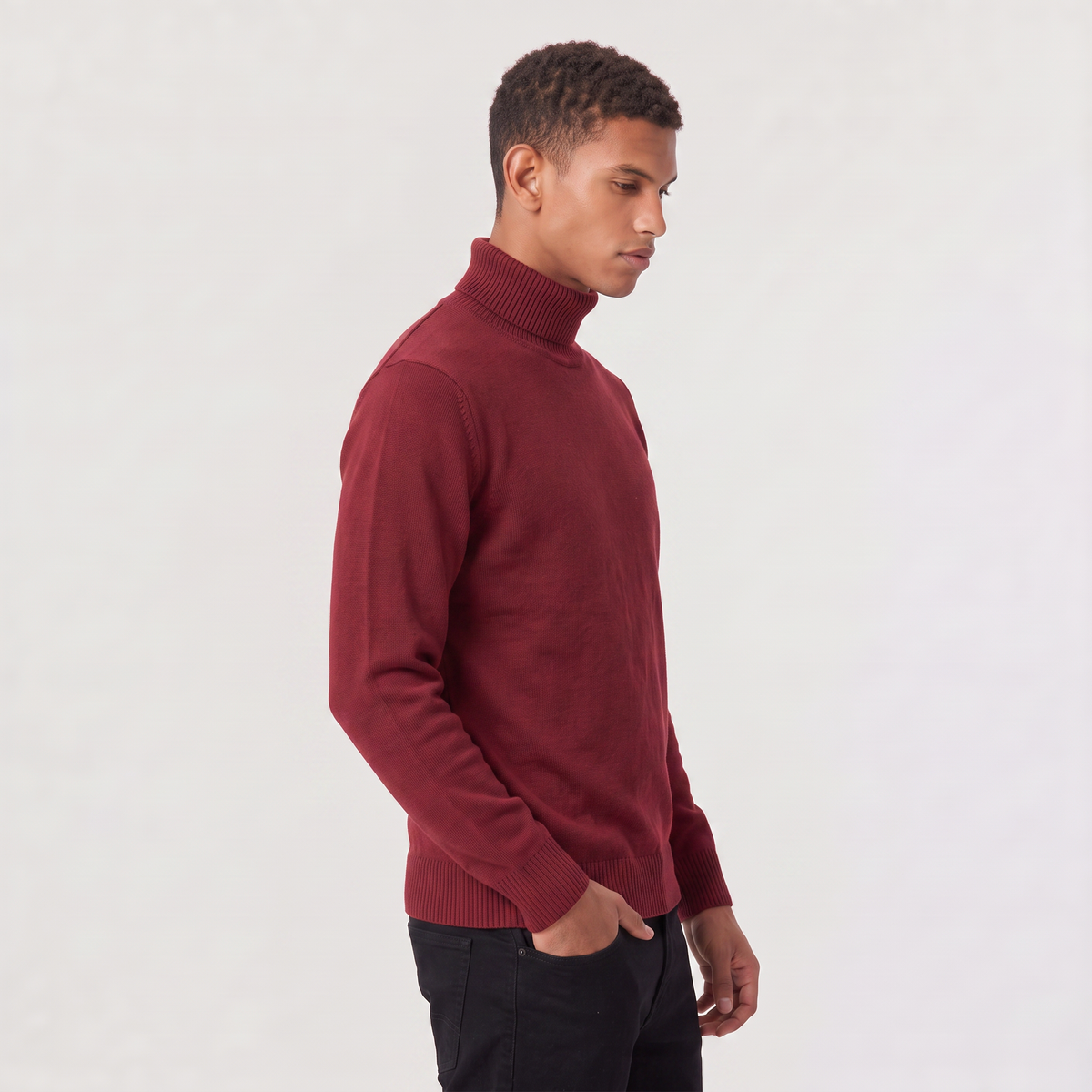 Men's Ribbed Collar Wool Turtleneck Jumper