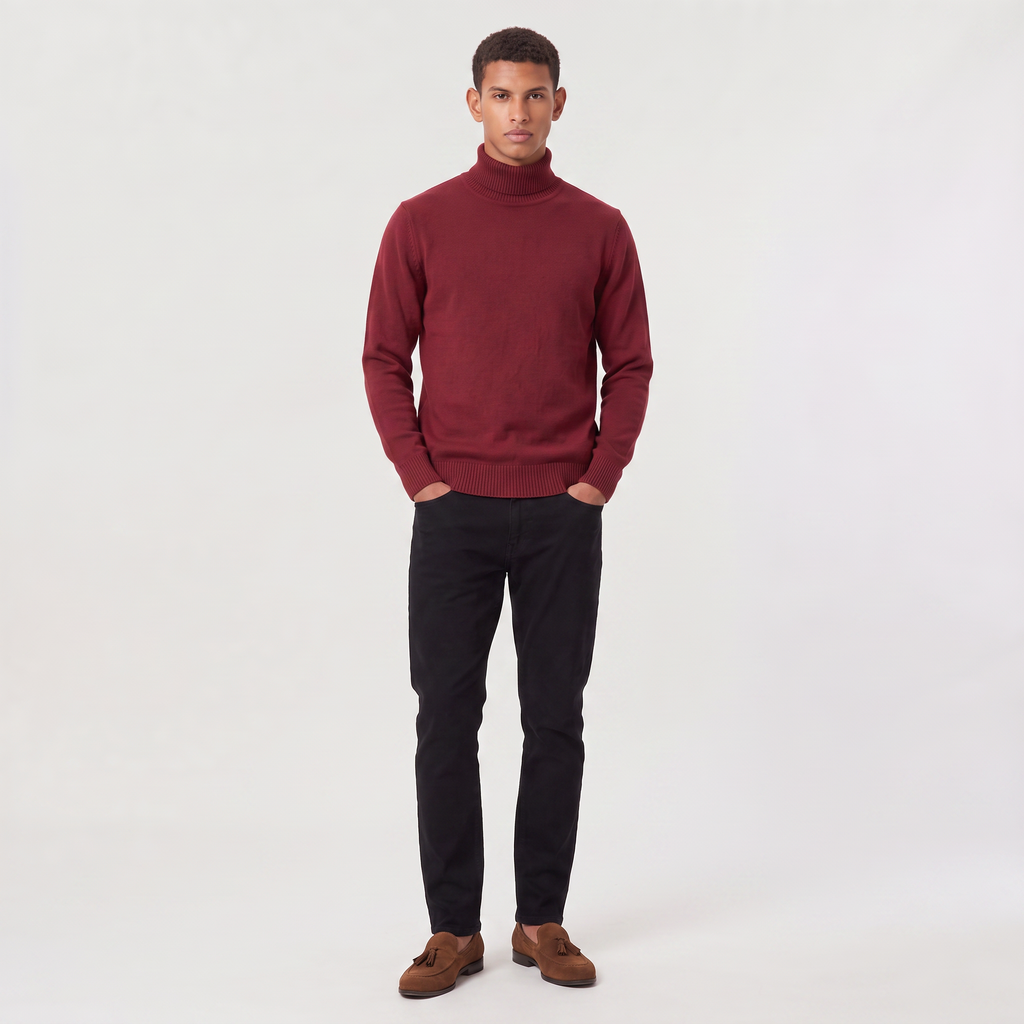 Men's Ribbed Collar Wool Turtleneck Jumper