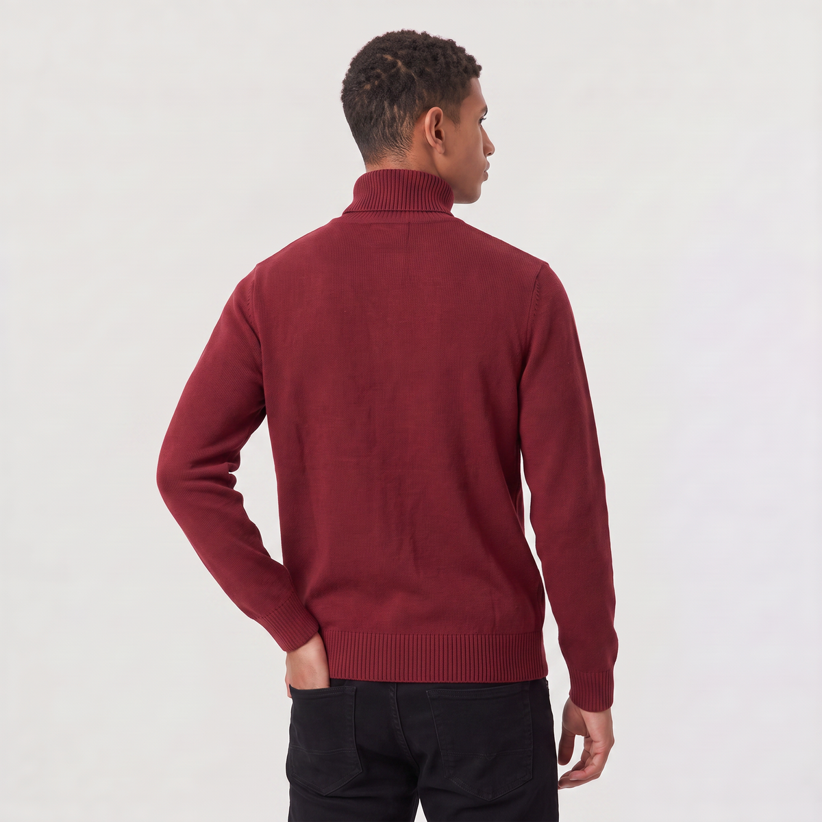 Men's Ribbed Collar Wool Turtleneck Jumper